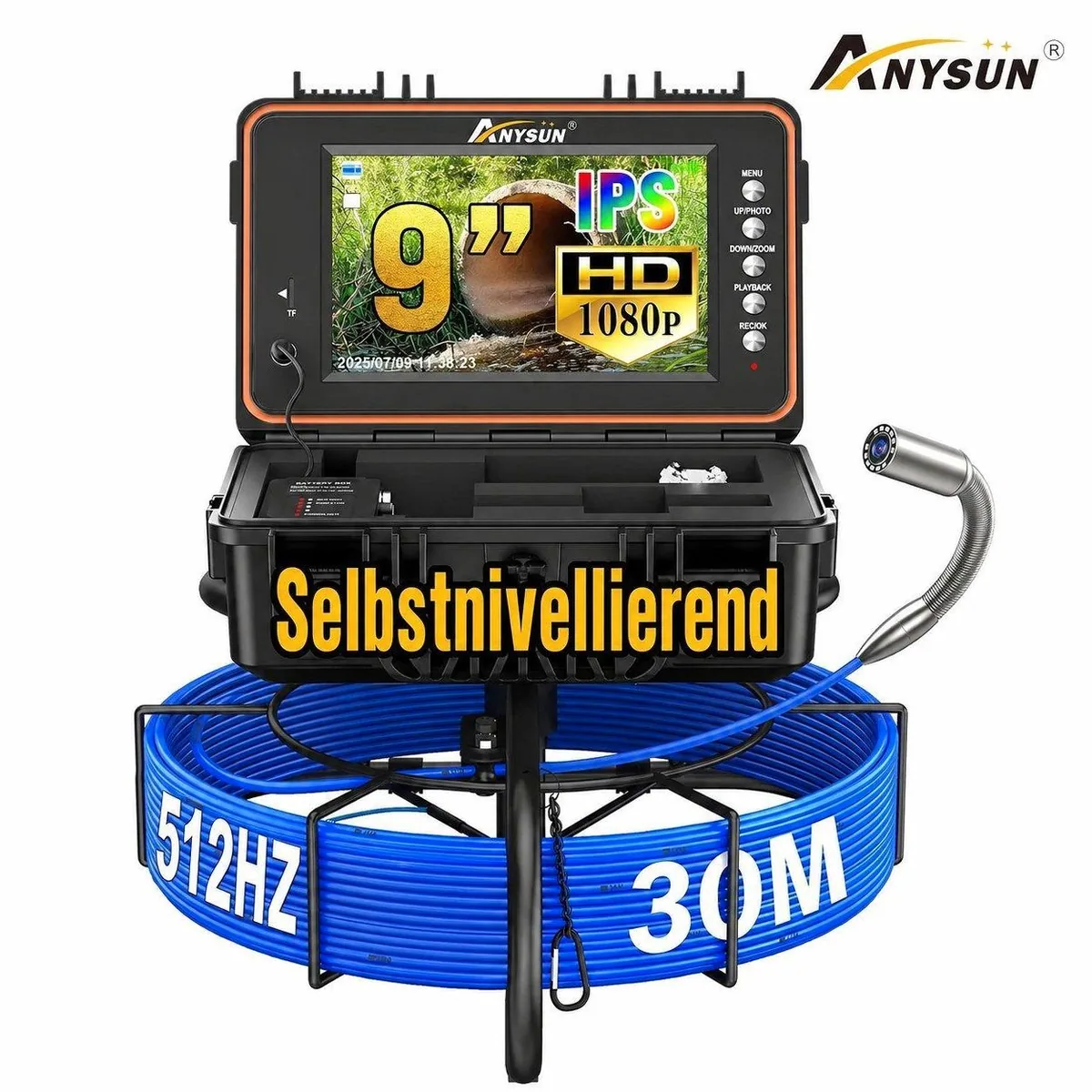 ANYSUN L09D2 Kanalkamera, selbstnivellierend, HD-Display, 30m Reichweite