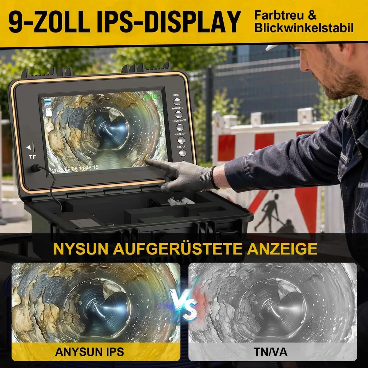 ANYSUN L09D2 Kanalkamera, selbstnivellierend, HD-Display, 30m Reichweite 5