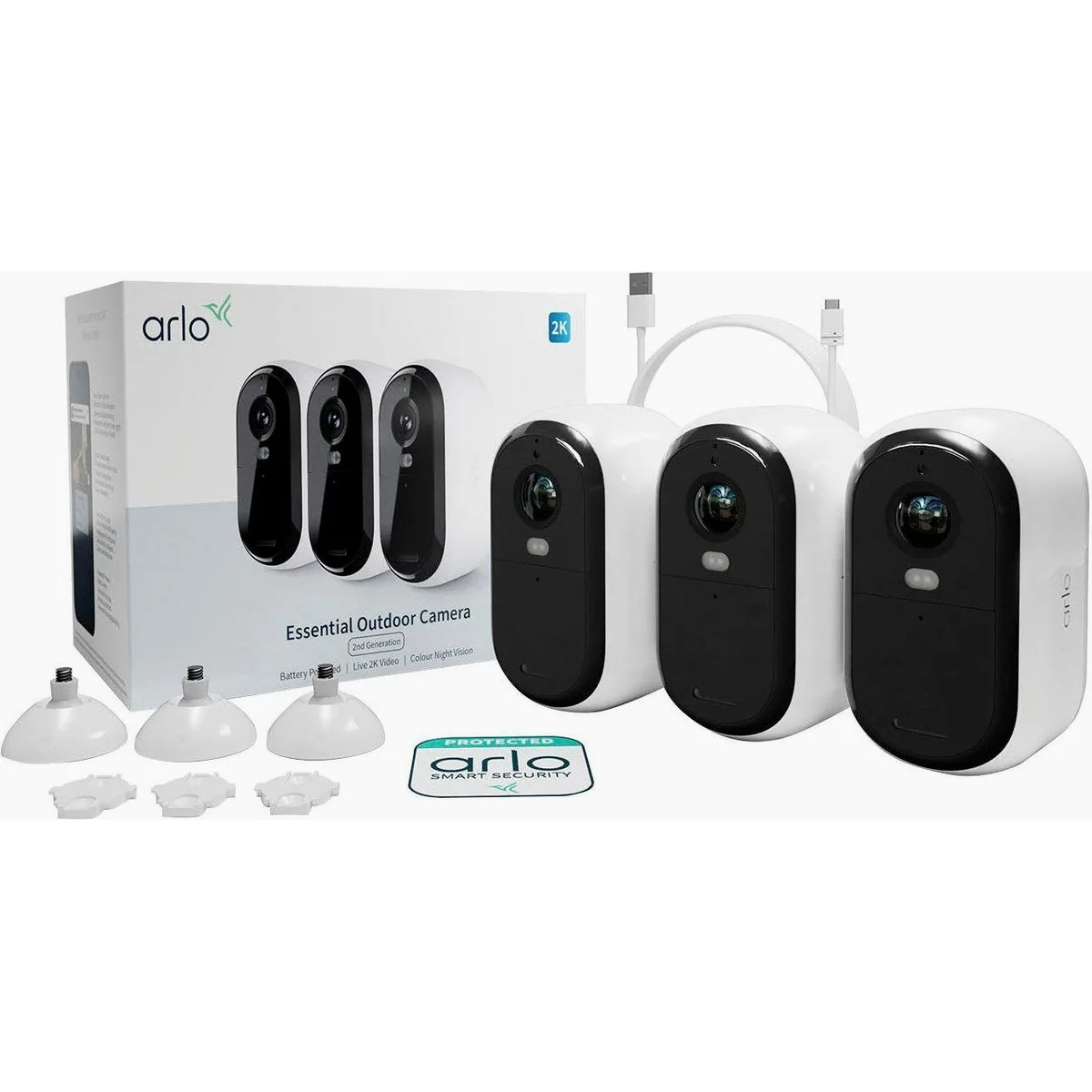 Arlo Essential 2K Outdoor Kamera, 2K-Live-Farbvideos, Zwei-Wege-Audio, integrierte Sirene