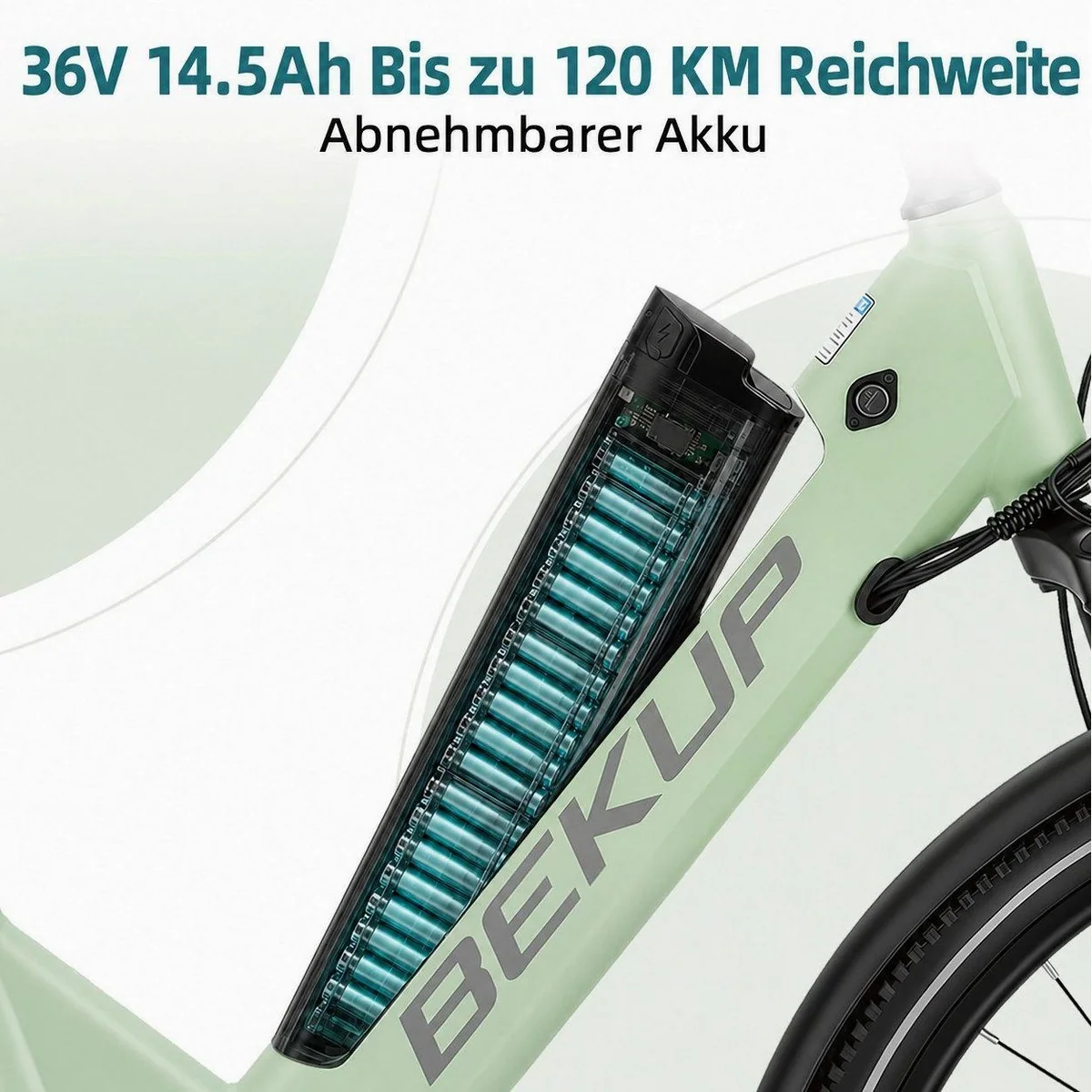BEKUP E-Bike V1, 522 Wh Akku, 250 W Hinterradmotor, 7-Gang Shimano — für lange Touren und Stadtverkehr 5