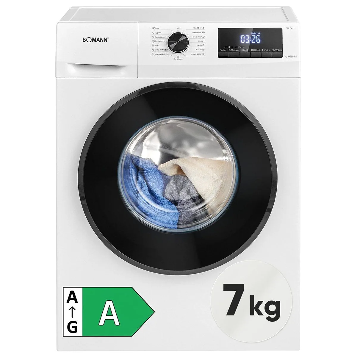 Bomann WA 7501 Waschmaschine, 7 kg, 1400 U/min, Invertermotor, 10 Jahre Motor-Garantie