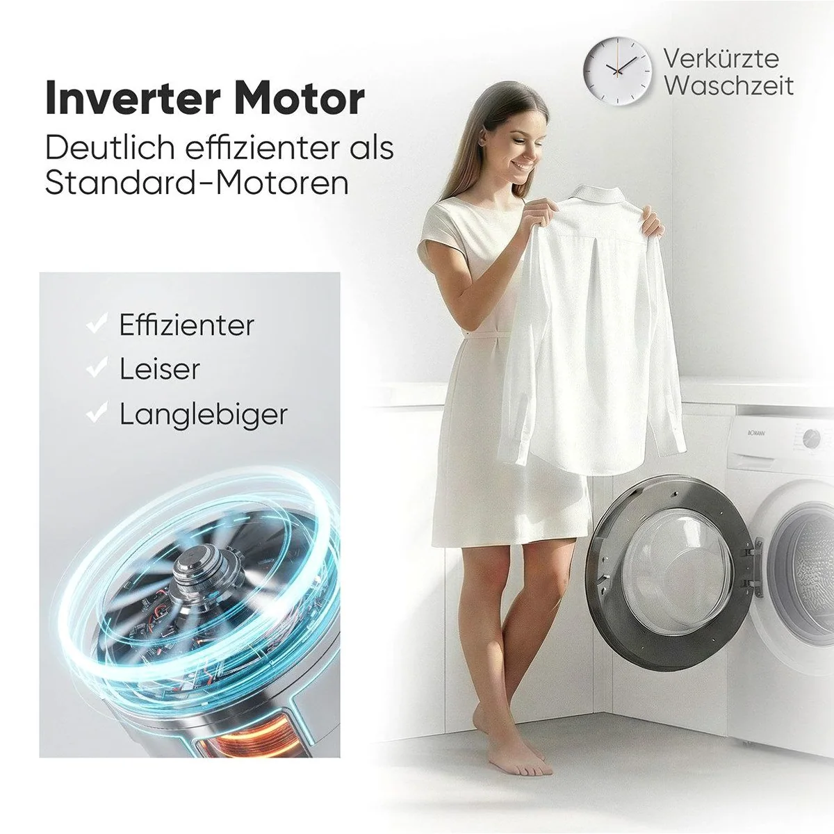 Bomann WA 7501 Waschmaschine, 7 kg, 1400 U/min, Invertermotor, 10 Jahre Motor-Garantie 4