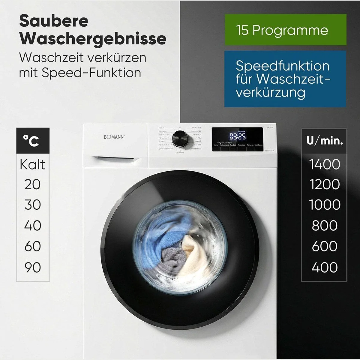 Bomann WA 7501 Waschmaschine, 7 kg, 1400 U/min, Invertermotor, 10 Jahre Motor-Garantie 5