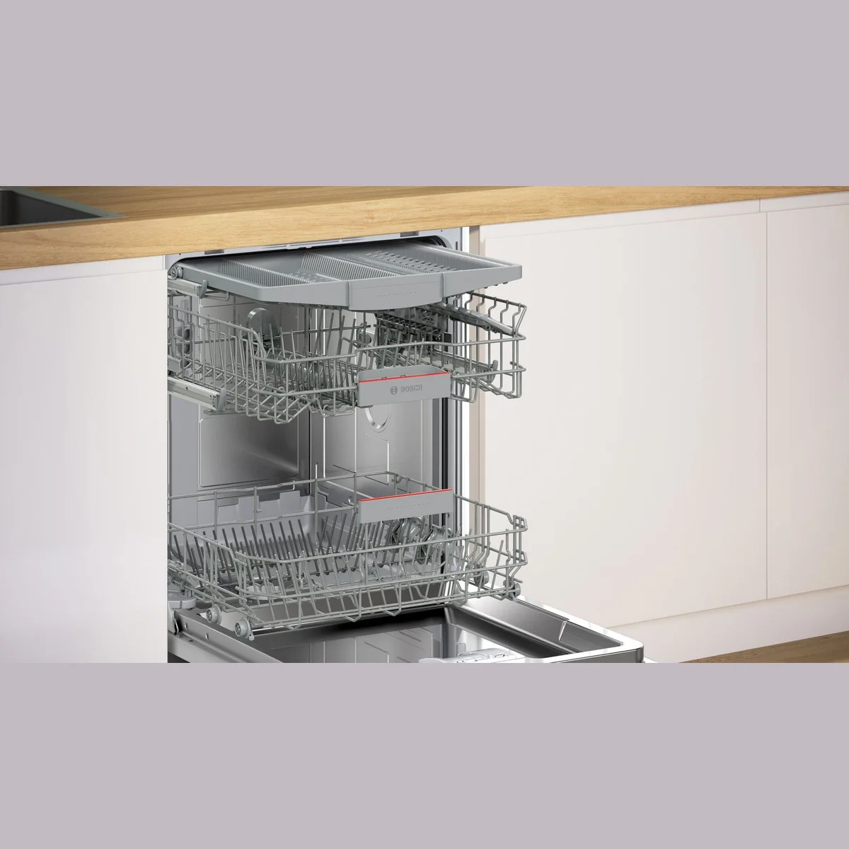 Bosch teilintegrierbarer Geschirrspüler Serie 4 SMI4EVS09E, 14 Maßgedecke, Automatische Türöffnung, VarioFlex-Körbe 4
