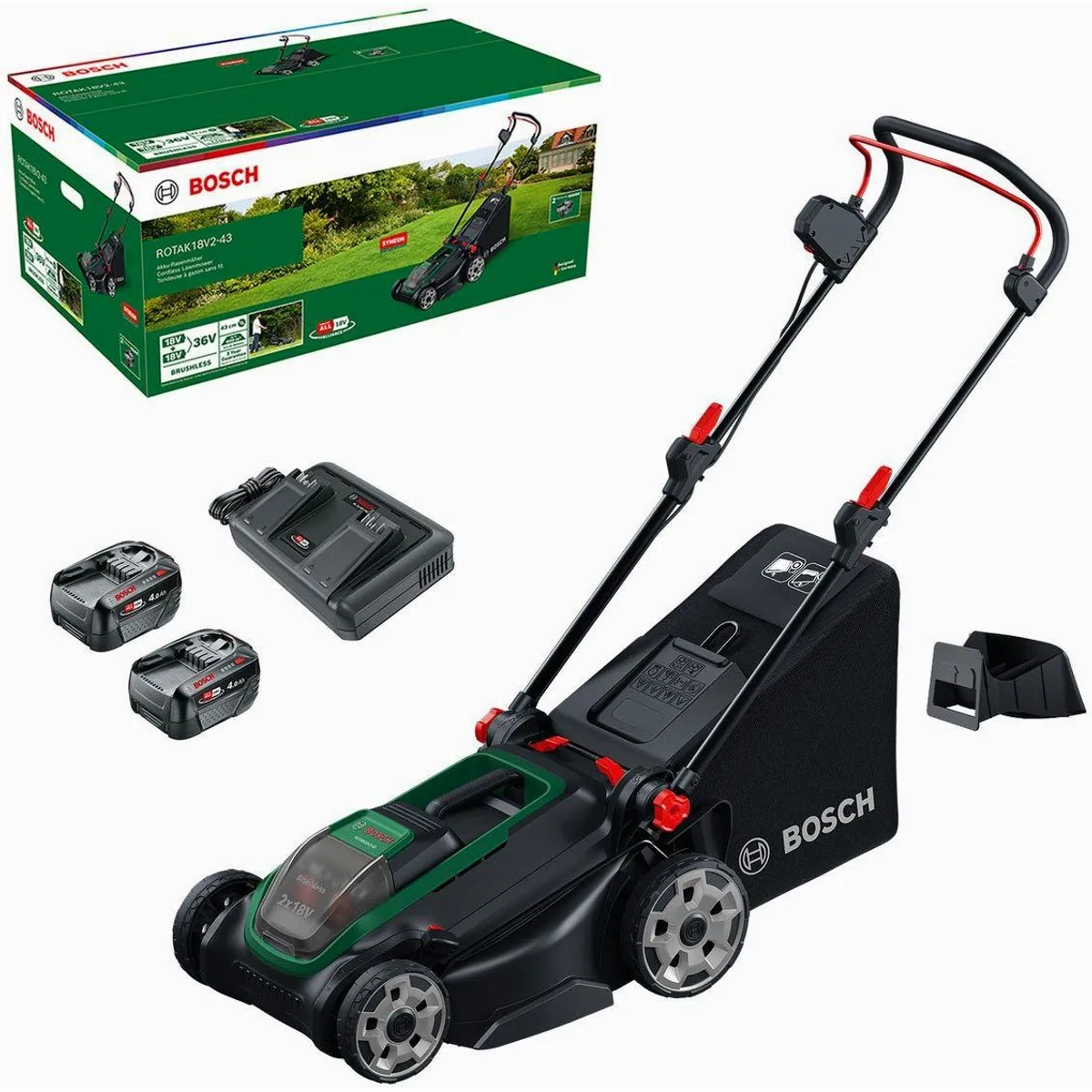 Bosch Akkurasenmäher ROTAK18V-43, 43 cm Schnittbreite, 3-in-1-Funktion