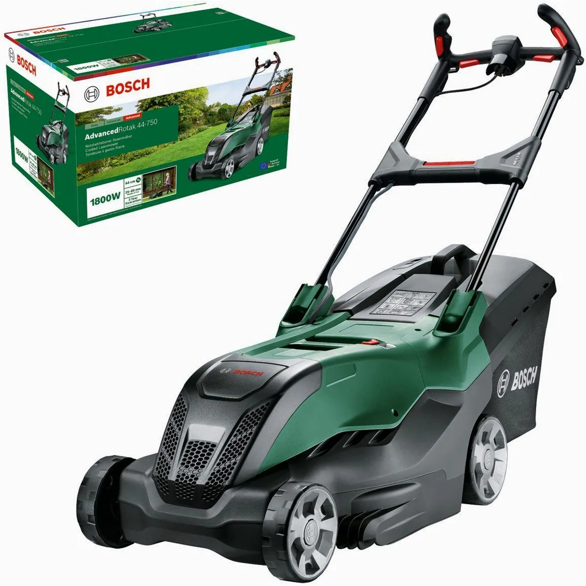 Bosch AdvancedRotak 44-750 Elektrorasenmäher, 44 cm Schnittbreite, leistungsstark und präzise