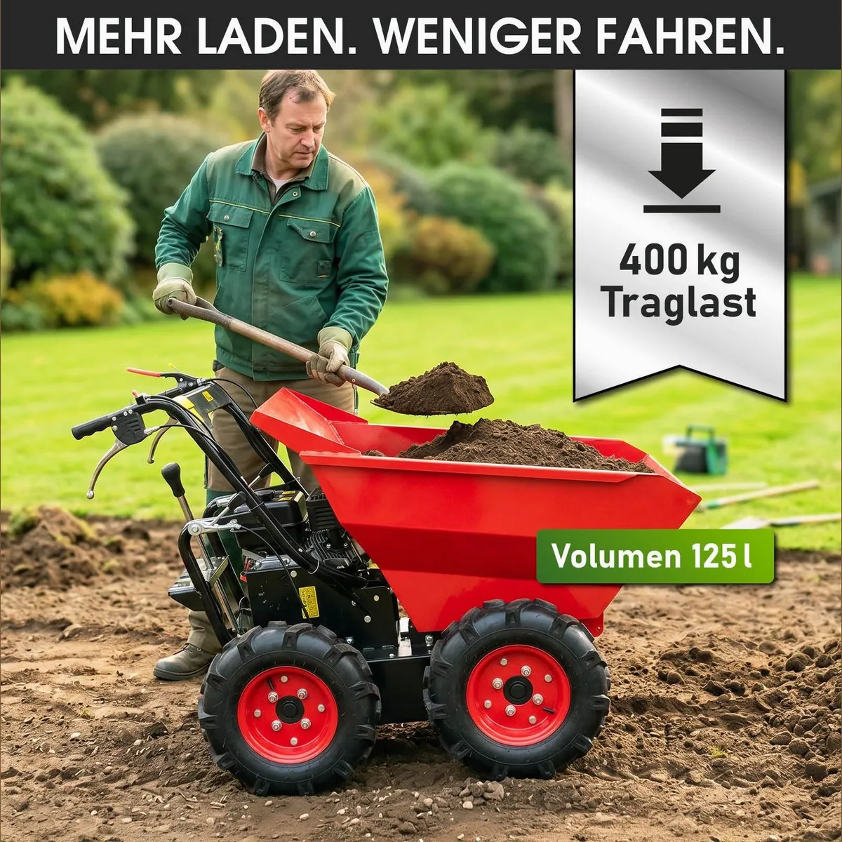 BRAST Benzin Motorschubkarre 6500, hohe Zuladung, Allradantrieb, praktische Kippfunktion 3