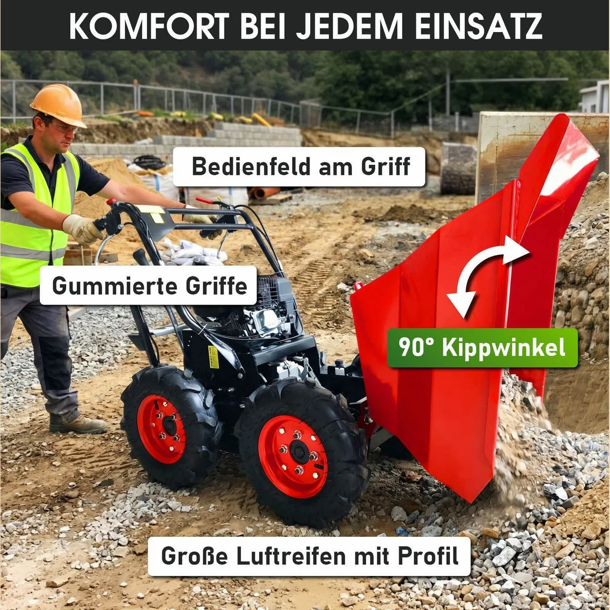 BRAST Benzin Motorschubkarre 6500, hohe Zuladung, Allradantrieb, praktische Kippfunktion 4