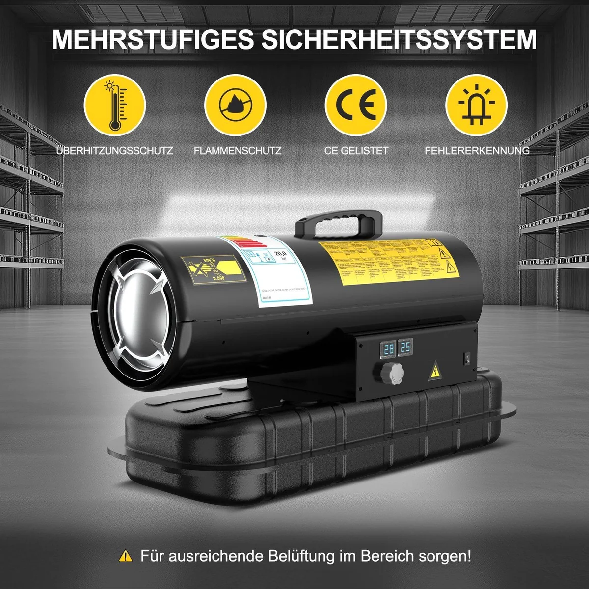 DAHTEC Heißluftgebläse BGO1601-20, 20 kW Leistung, 550 m³/h Luftstrom, integriertes Thermostat 4