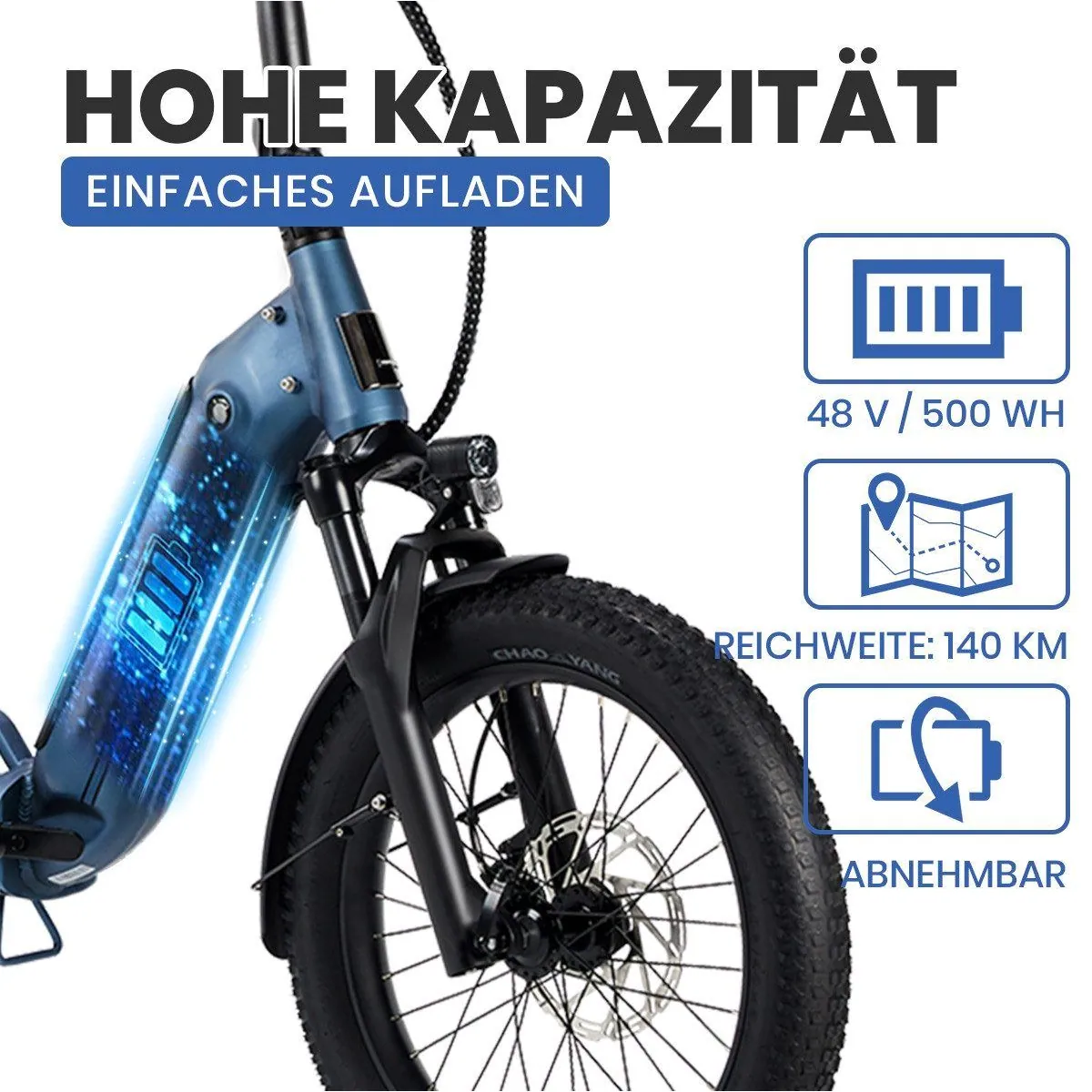 DERUIZ E-Bike Klapprad 20 Zoll, kompakt, leistungsstark, hohe Reichweite 5