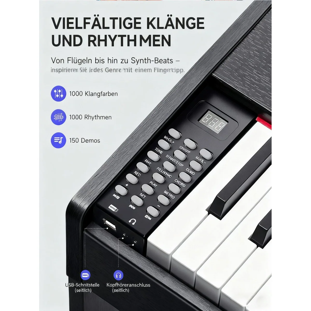 Donner DDP-50 Lite Digitalpiano, gewichtete 88 Tasten, Bluetooth, 1000 Klangfarben 3