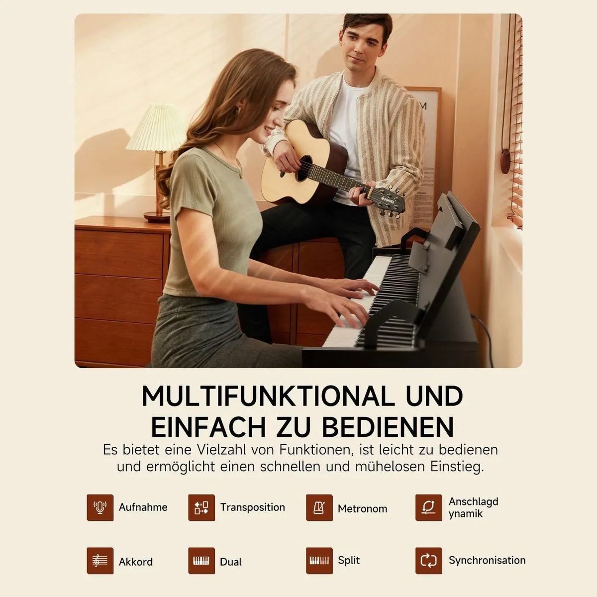 Donner DDP-55 Digitalpiano, 88 gewichtete Tasten, 128 Klänge, 100 Rhythmen 3