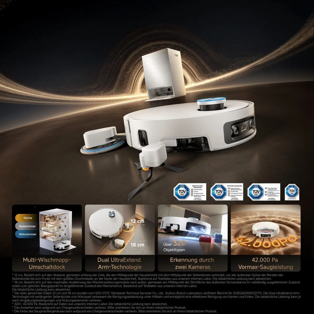 Dreame X60 Pro Ultra Matrix, 700 W, 42.000 Pa, Multi-Wischmopp, KI-Dual-Kamera 2