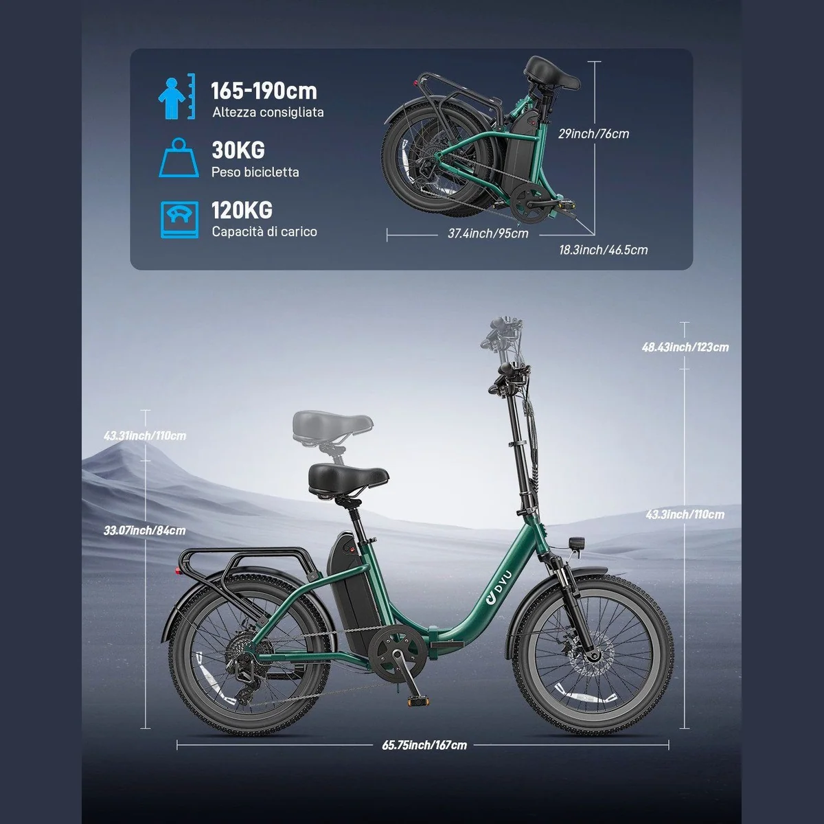 DYU C9 E-Bike Klapprad, 250 W Motor, 15,6 Ah Akku, 7-Gang-Schaltung 5
