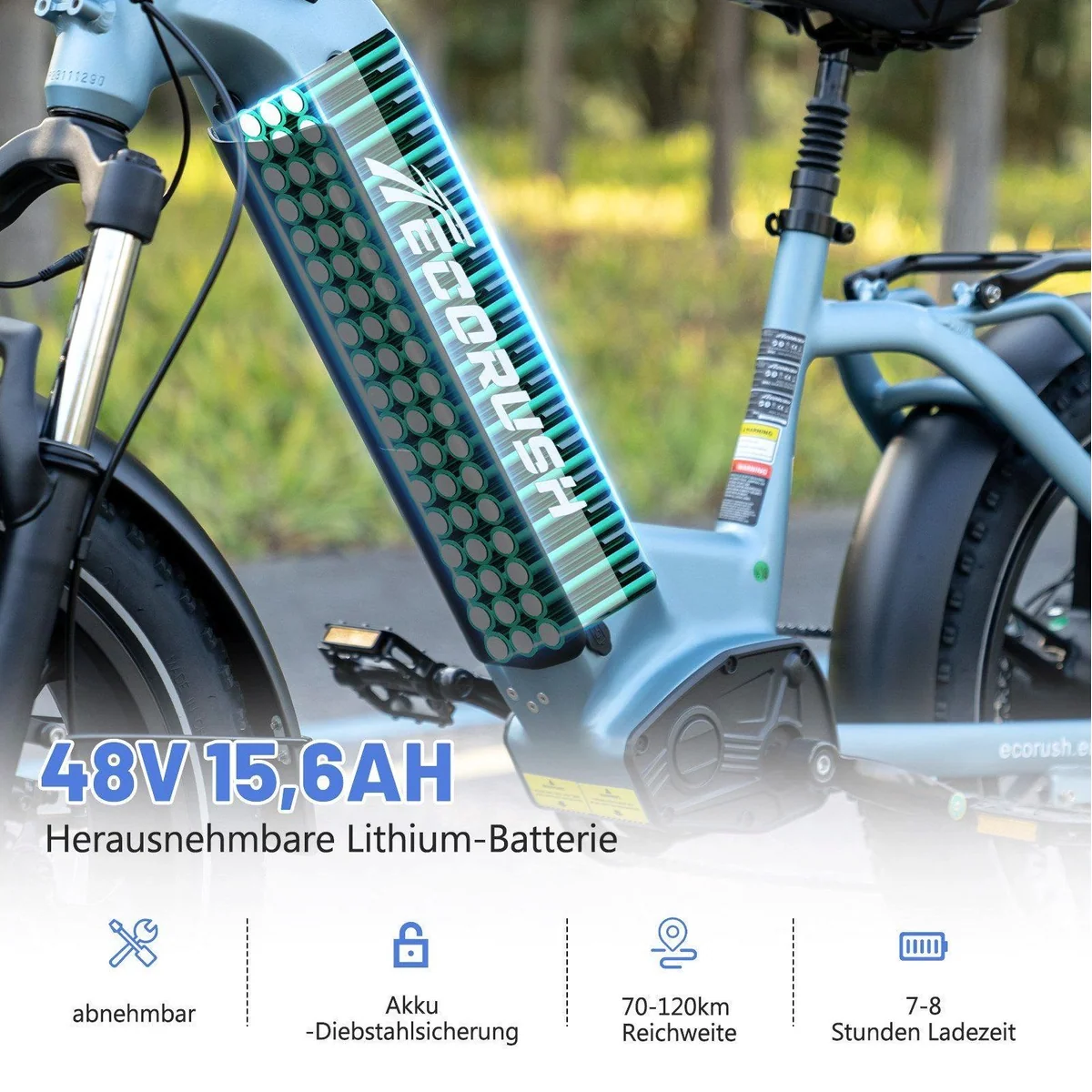 ECORUSH R6 Elektrofahrrad, 250W Motor, 120 km Reichweite, 7-Gang Shimano 3