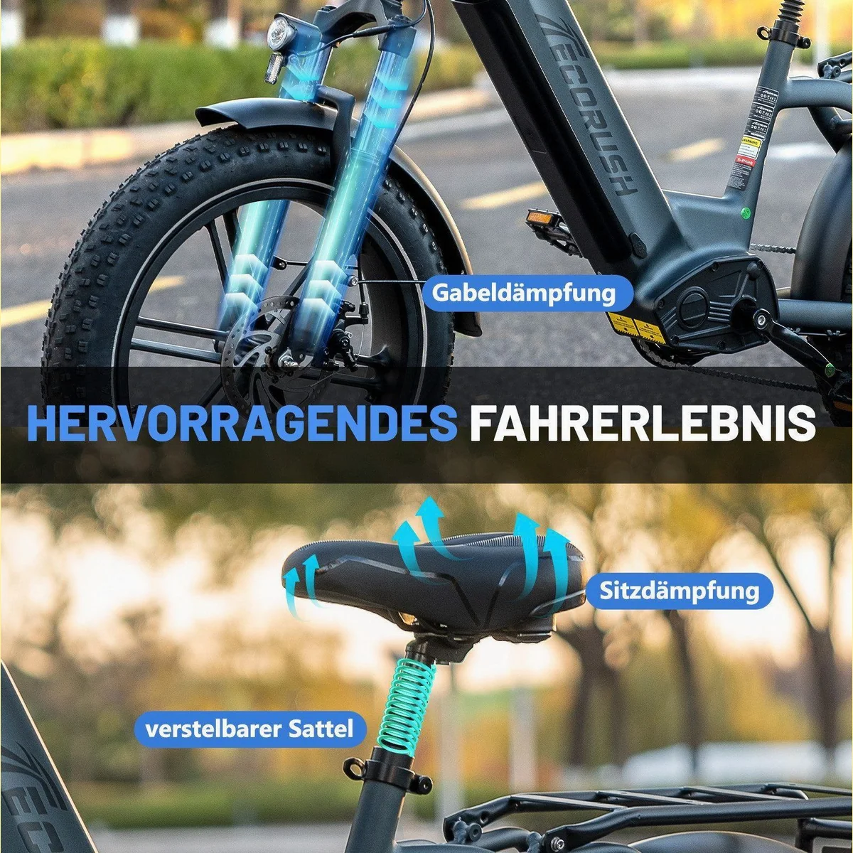 ECORUSH R6 Elektrofahrrad, 250W Motor, 120 km Reichweite, 7-Gang Shimano 4