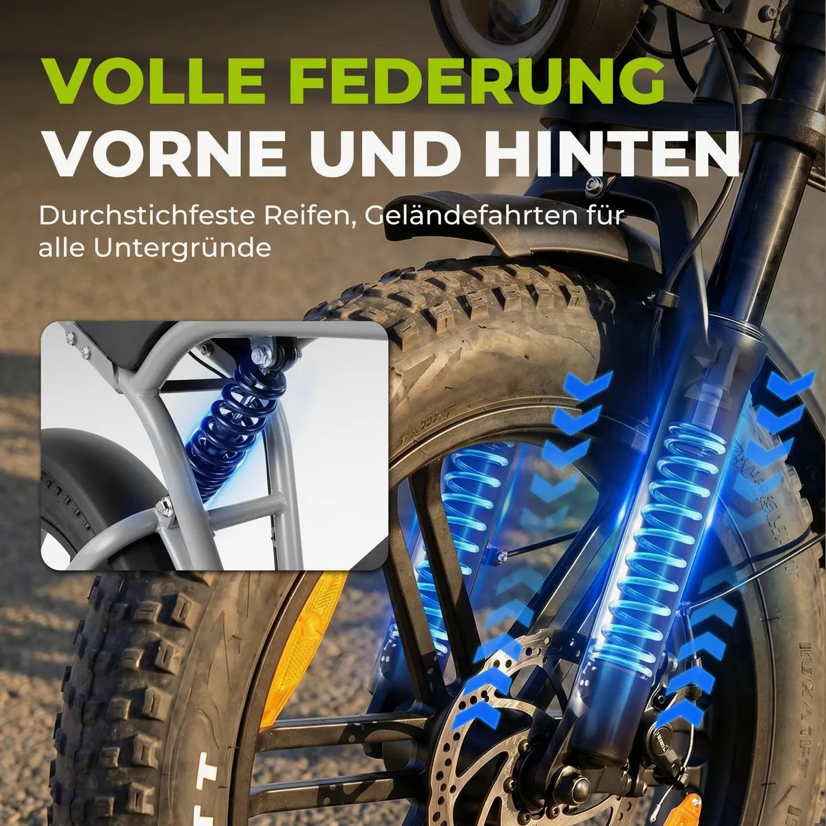 ELEKWHEELS E-Bike Fatbike 20", 48V 15Ah Akku, 250W Motor, 7 Gang Shimano 5