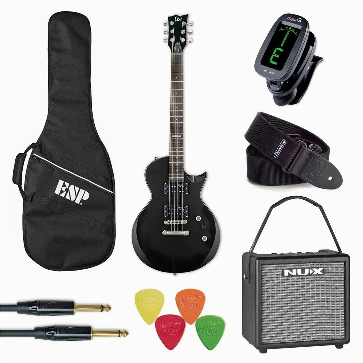 ESP LTD EC-10 E-Gitarre, Vielseitig, Anfängerfreundlich, Inklusive Zubehör-Set