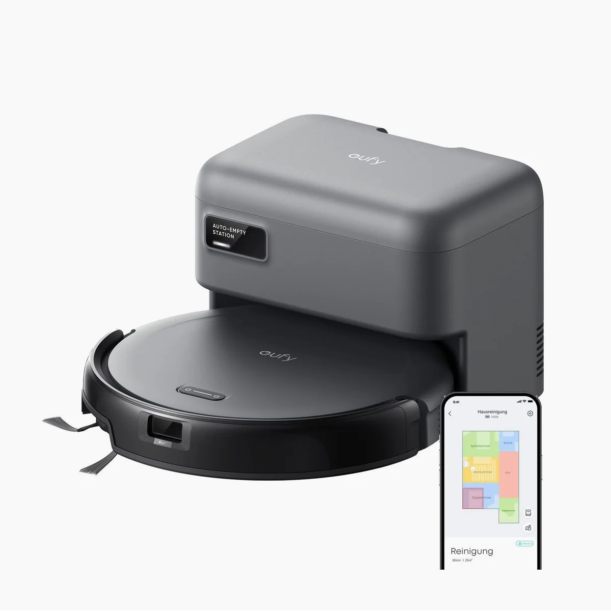 eufy C10 Saugroboter, ultraflaches Design, Teppichreinigung, automatische Entleerung
