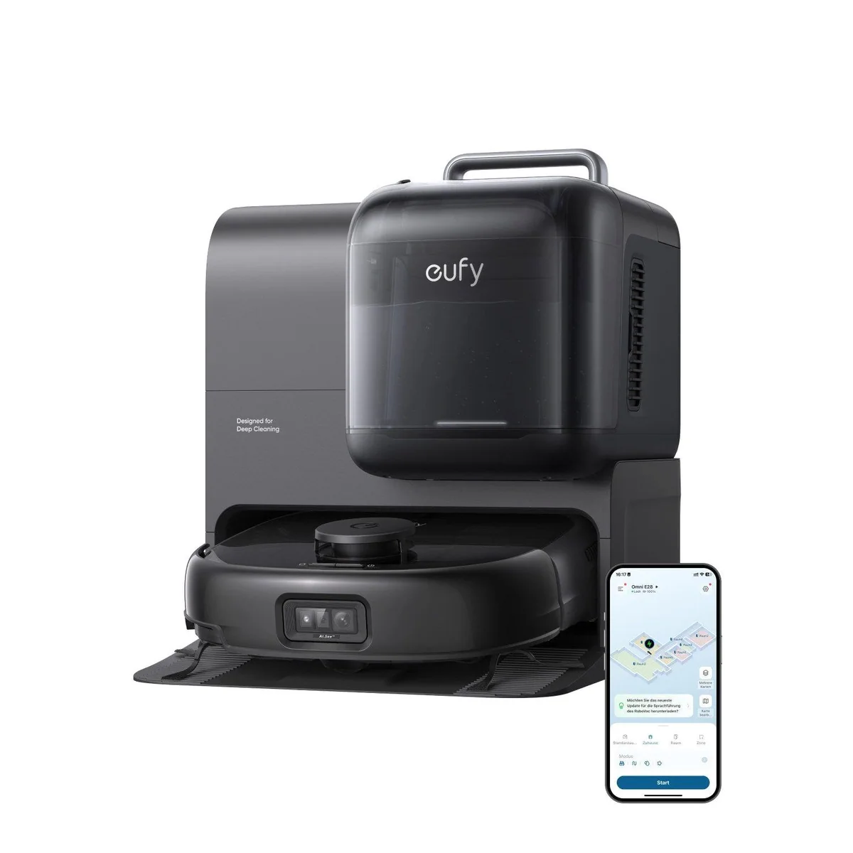 eufy Omni E28 HydroJet Saugroboter, 20.000Pa Saugkraft, Wischfunktion, All-in-One-Station