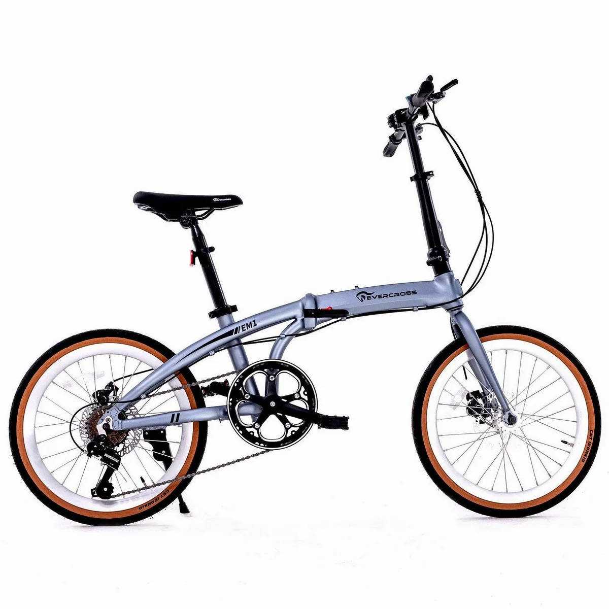 EVERCROSS TECH EM1 Faltrad, robustes Aluminium, präzise 7-Gang-Schaltung, mechanische Scheibenbremse
