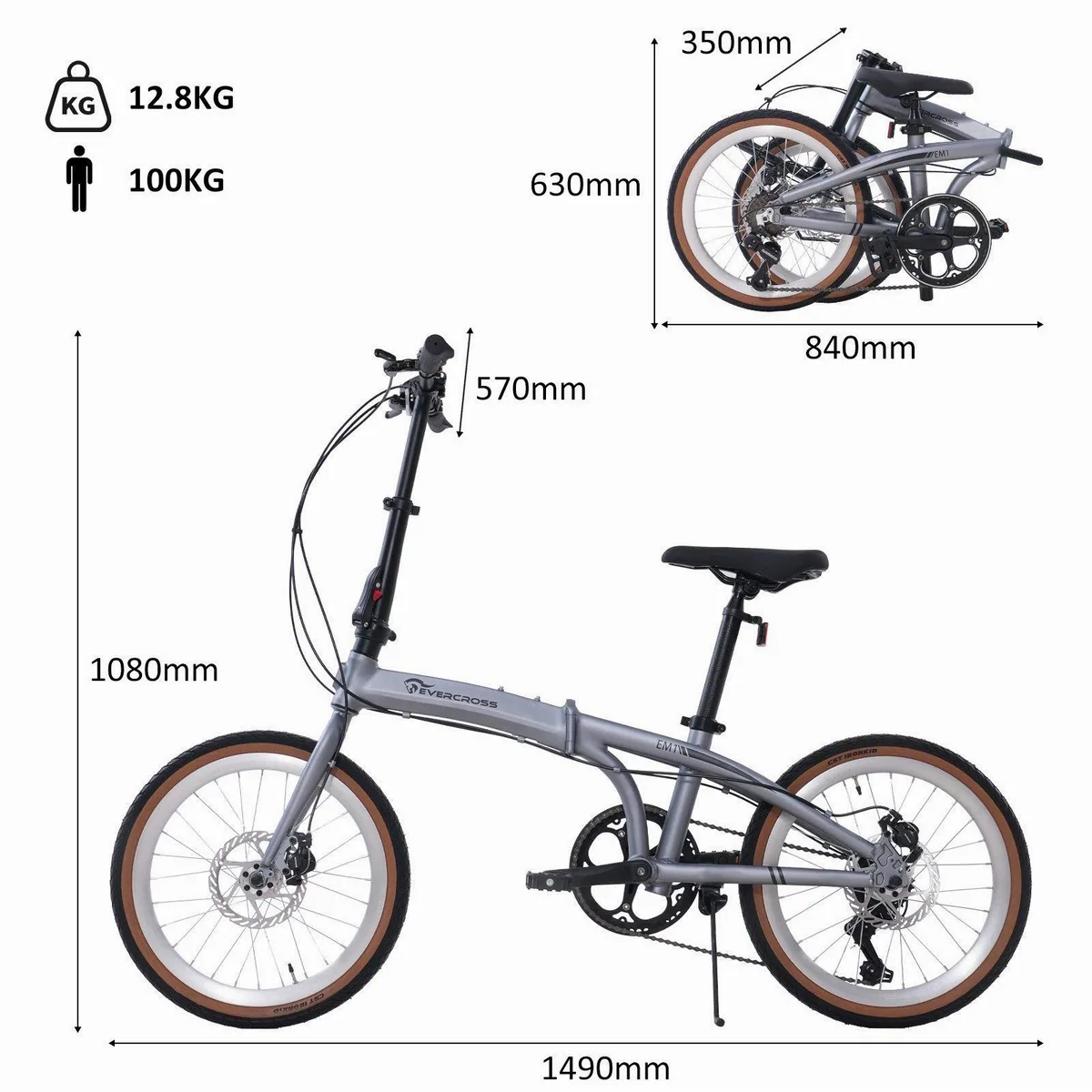 EVERCROSS TECH EM1 Faltrad, robustes Aluminium, präzise 7-Gang-Schaltung, mechanische Scheibenbremse 2
