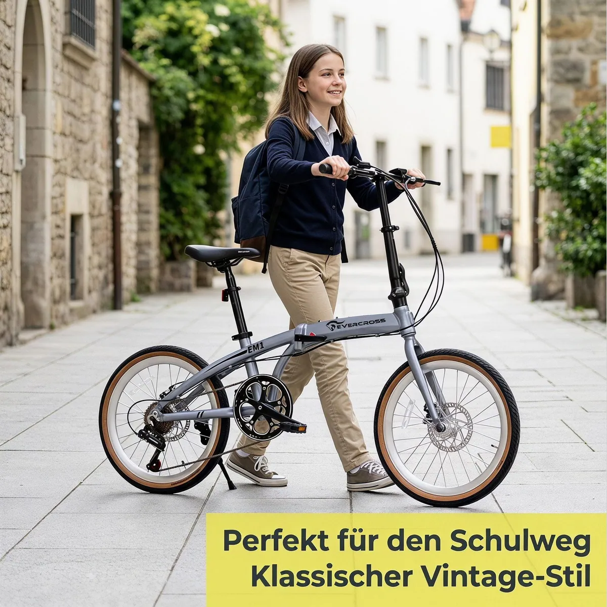EVERCROSS TECH EM1 Faltrad, robustes Aluminium, präzise 7-Gang-Schaltung, mechanische Scheibenbremse 5