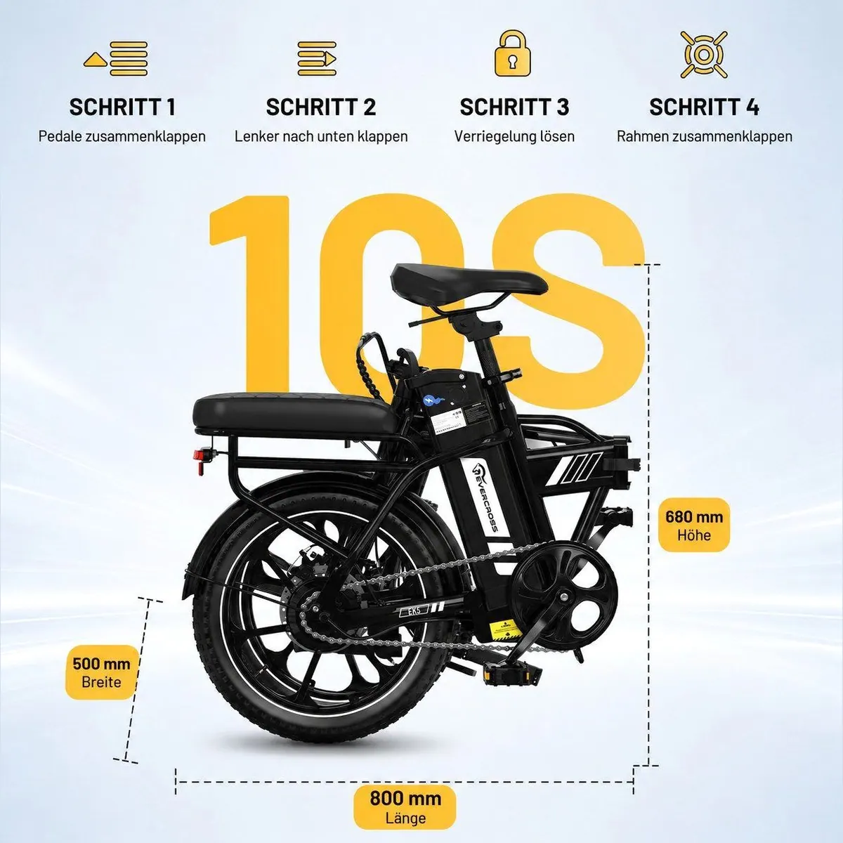 EVERCROSS TECH EK5 E-Bike, 250W Motor, 60 km Reichweite, faltbar 4