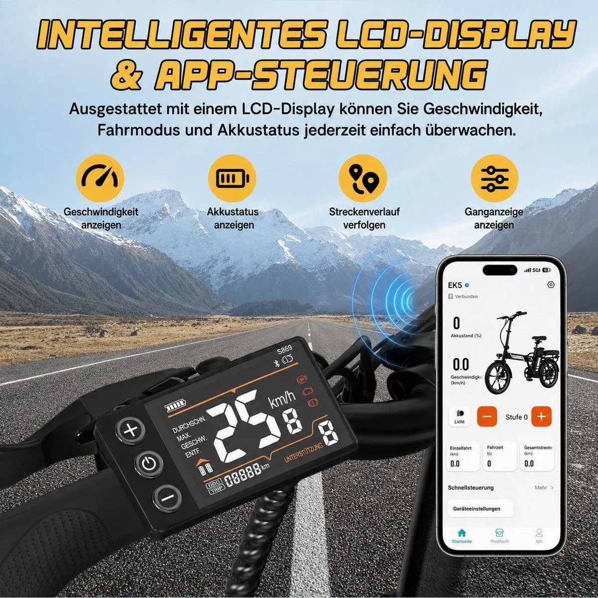EVERCROSS TECH EK5 E-Bike, 250W Motor, 60 km Reichweite, faltbar 5