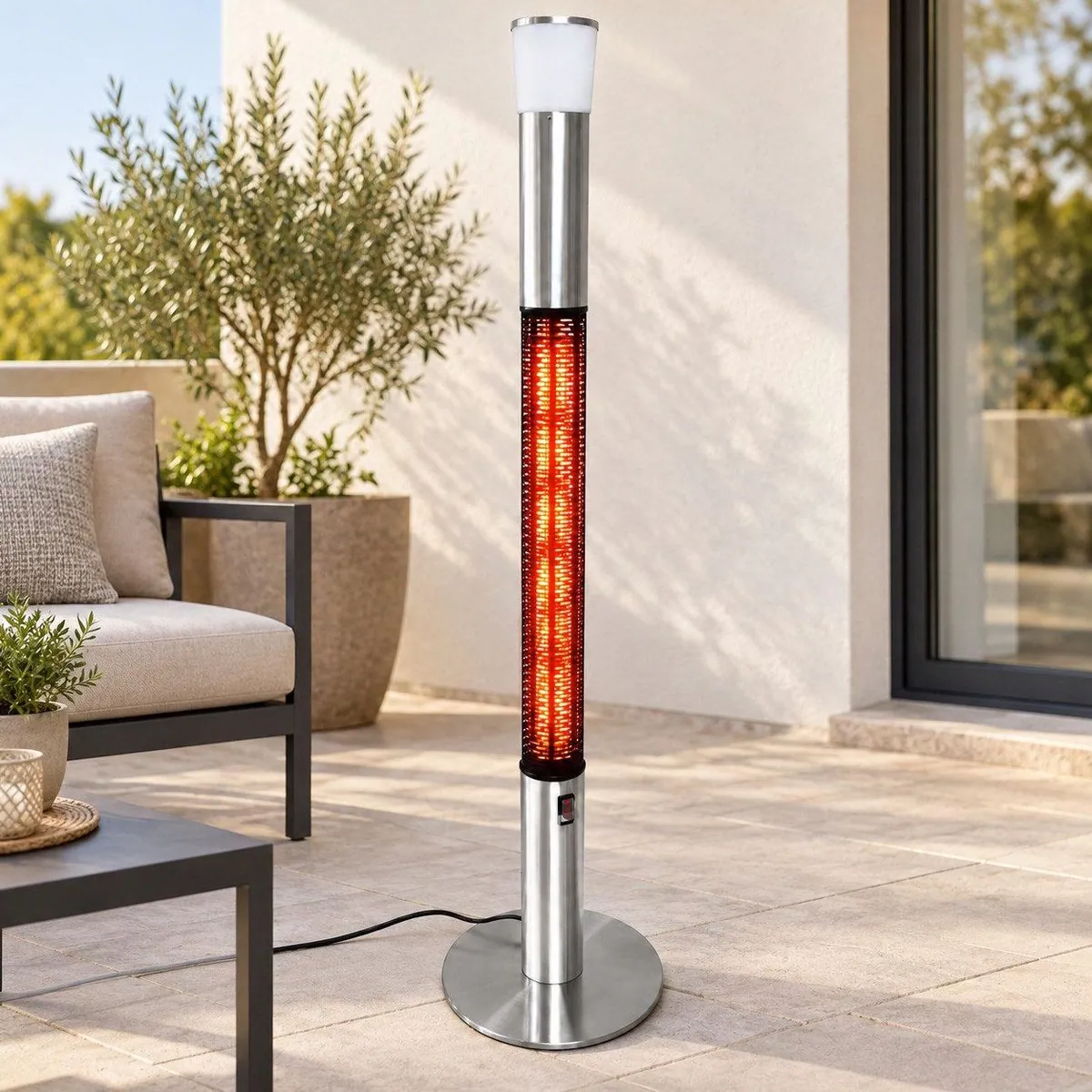EWT Clima 801 LS Terrassenheizstrahler, 1500 W, 360° Wärmeabstrahlung, integrierte LED-Beleuchtung