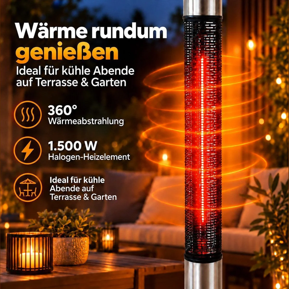 EWT Clima 801 LS Terrassenheizstrahler, 1500 W, 360° Wärmeabstrahlung, integrierte LED-Beleuchtung 3