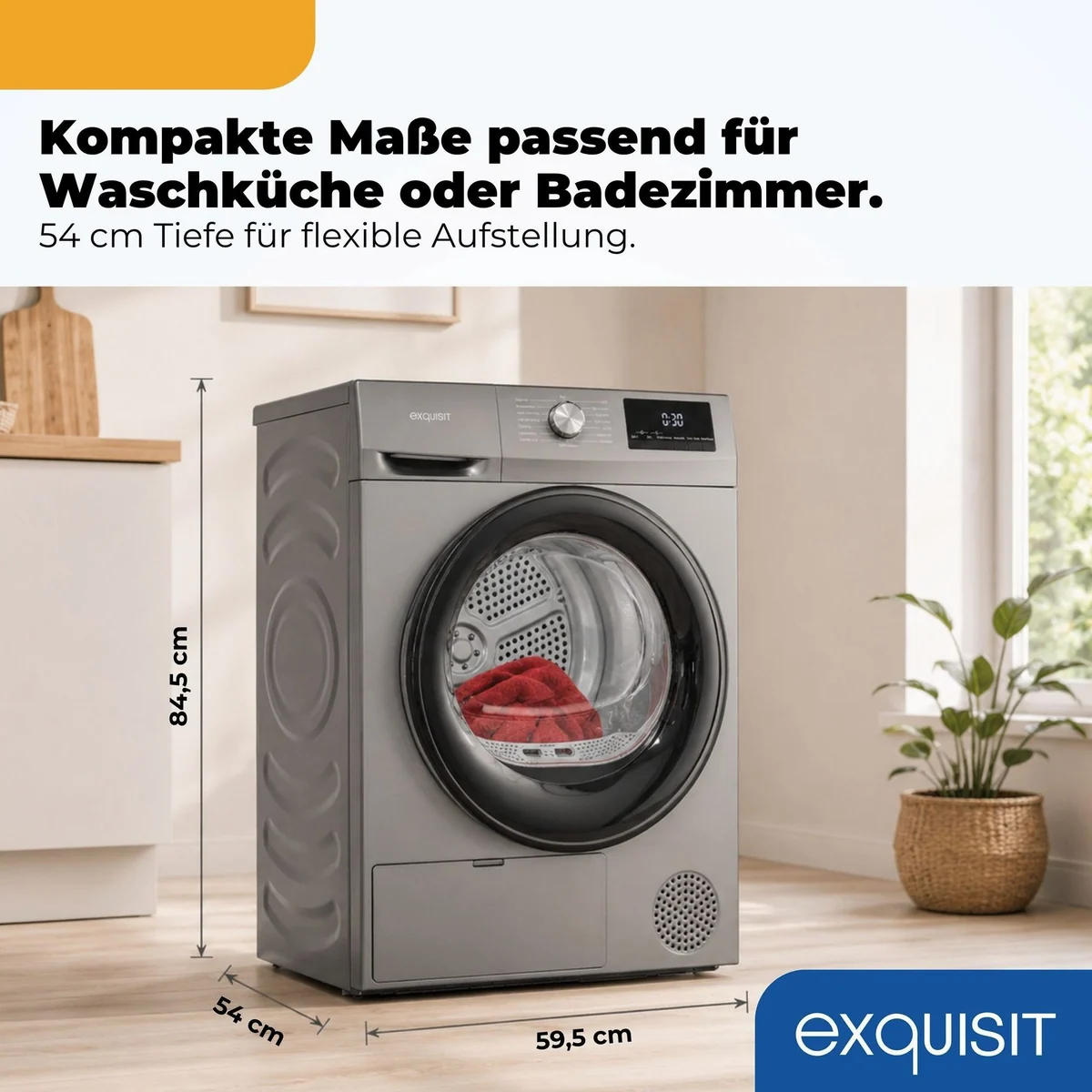 Exquisit TWP703-010D Wärmepumpentrockner, energieeffizient, 7 kg Fassungsvermögen, kompakte Maße 4