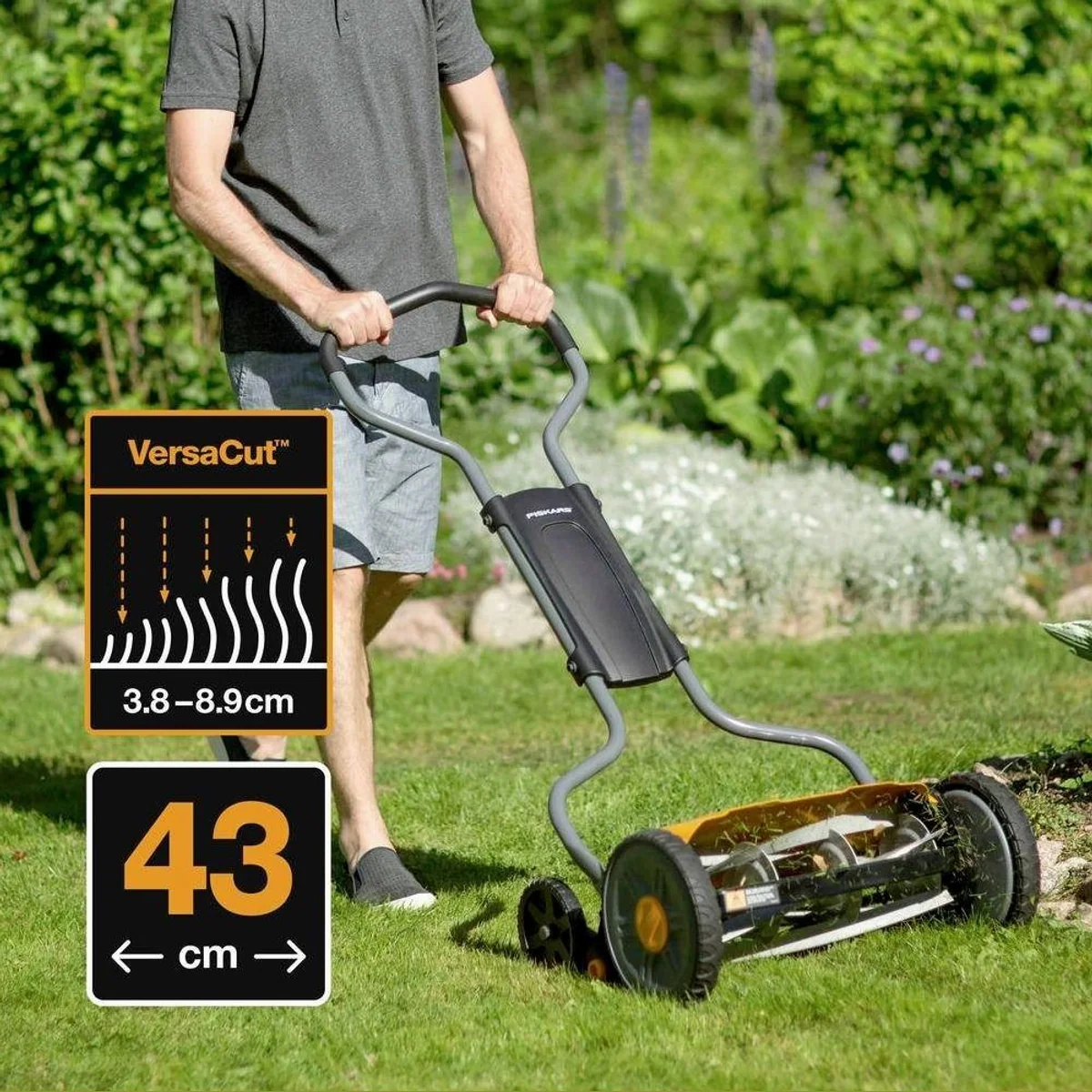 Fiskars Spindelmäher Plus, ergonomischer Griff, schnitthöhenverstellbar — 43 cm Schnittbreite 3