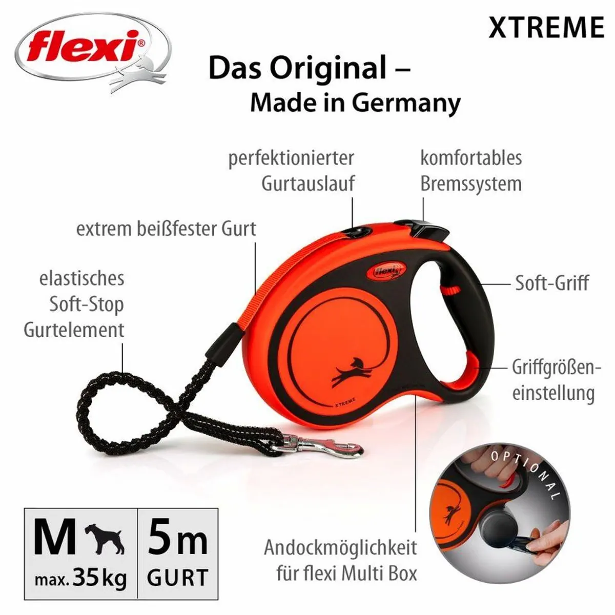 Flexi Xtrem Hundeleine, 5 m Gurt, komfortables Bremssystem, für Hunde bis 35 kg 4