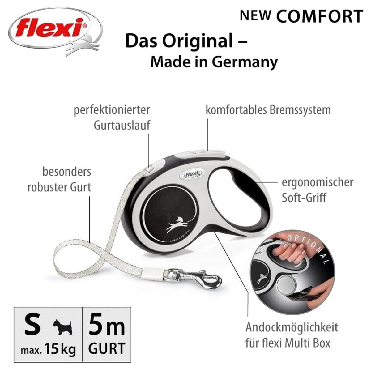 Flexi New Comfort Hundeleine, 5 m Seil, leicht & flexibel für Hunde bis 12 kg 2