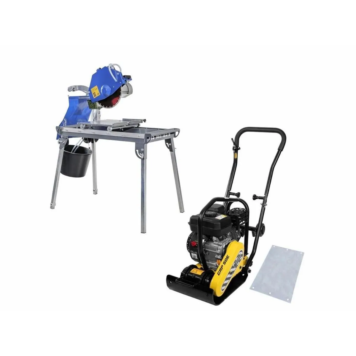 Güde Rüttelplatte GRP 50E + Tischsäge LTS 105/125 G, robuste Baugeräte im Set