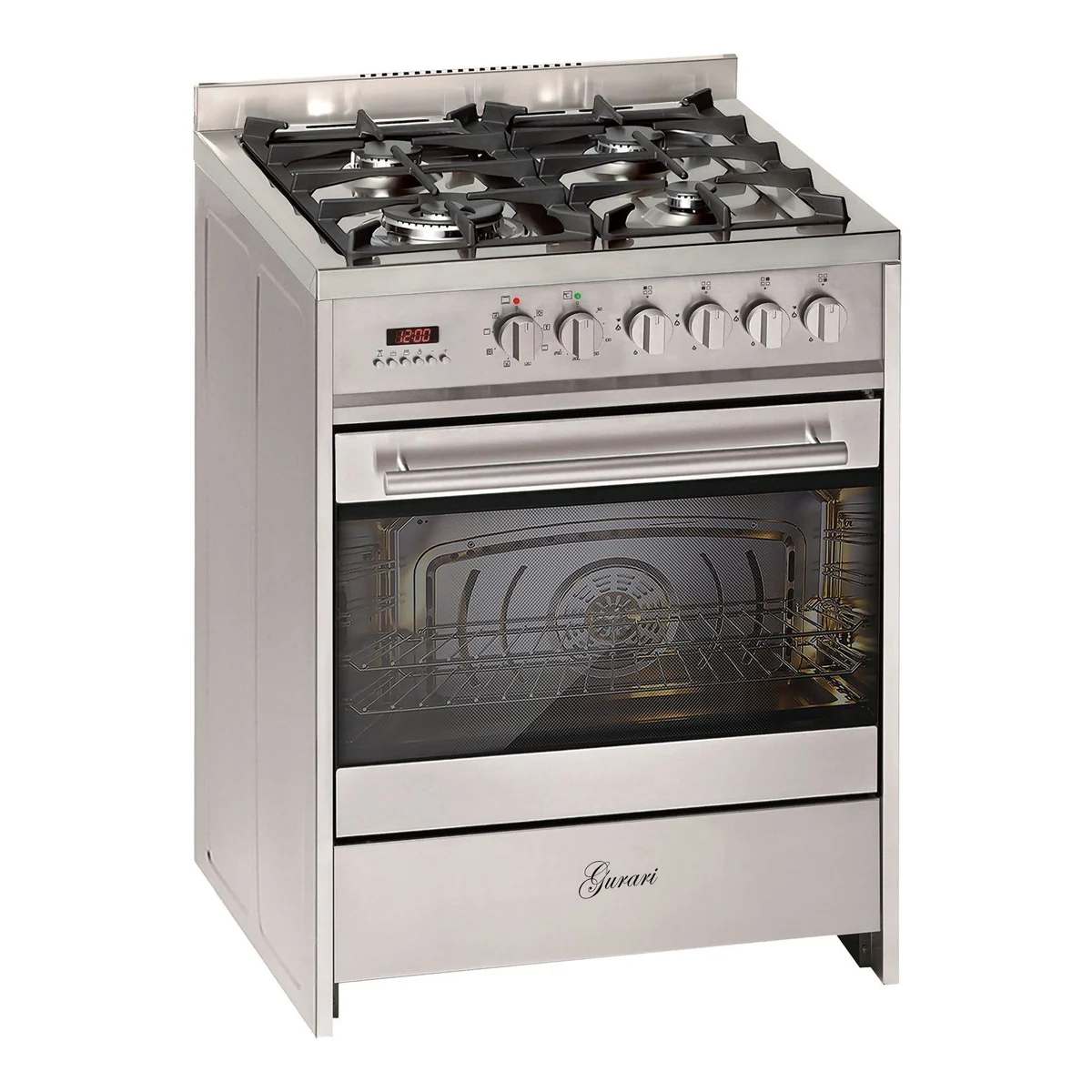 GURARI GCH E 610 X Gas-Elektro-Standherd, 60 cm, Edelstahl, 4 Kw WOK 4
