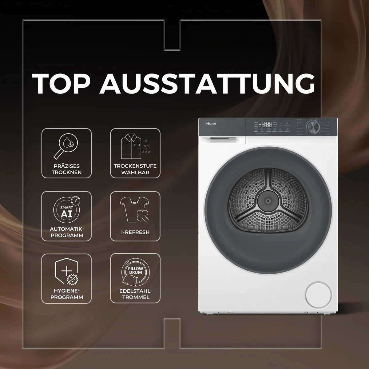 Haier Wärmepumpentrockner G3 Serie HD80-C33637, intelligente Automatikprogramme, Energieeffizienzklasse A++ 3