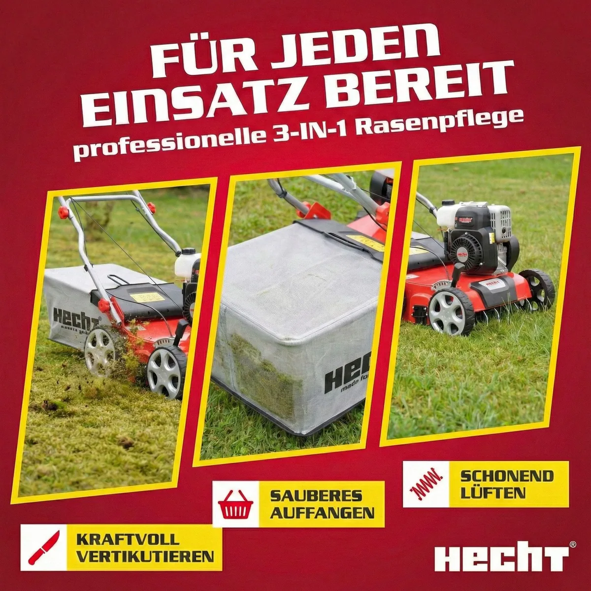 Hecht 5641 Benzin-Vertikutierer, 2in1, 40 cm Arbeitsbreite, 149 cm³ Motor 4