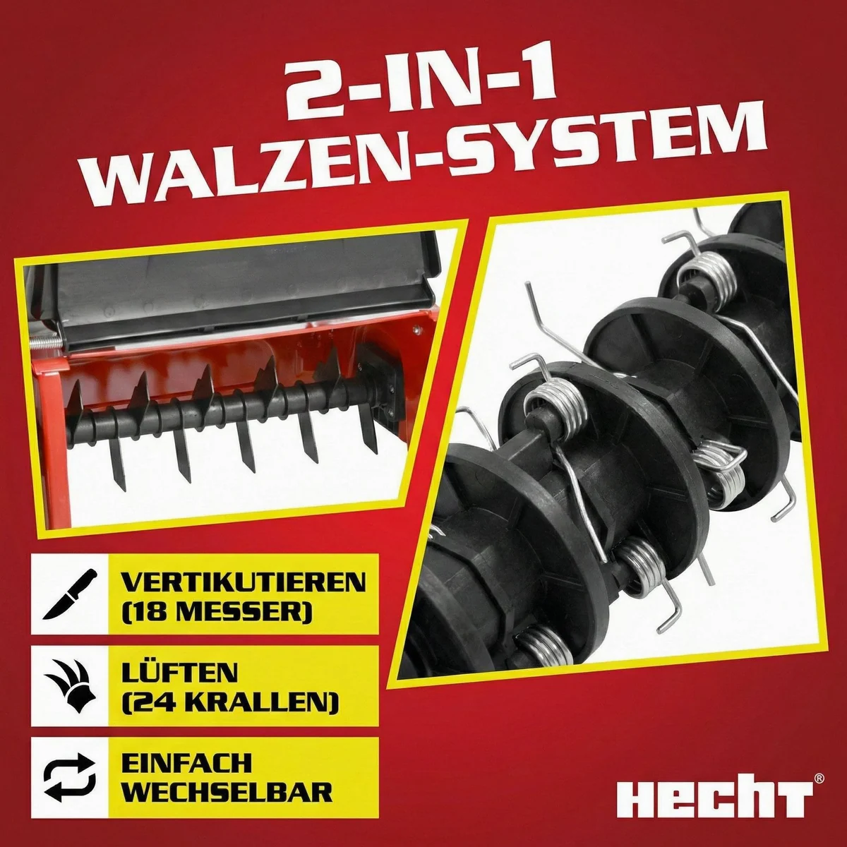Hecht 5641 Benzin-Vertikutierer, 2in1, 40 cm Arbeitsbreite, 149 cm³ Motor 5
