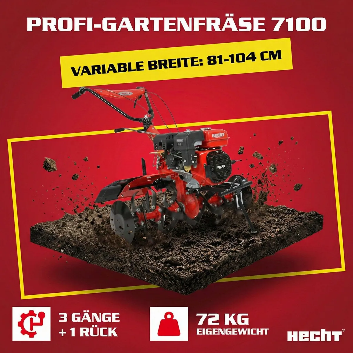 Hecht 7100 Benzin-Gartenhacke, 208 cm³, 7 PS, variable Arbeitsbreite 2