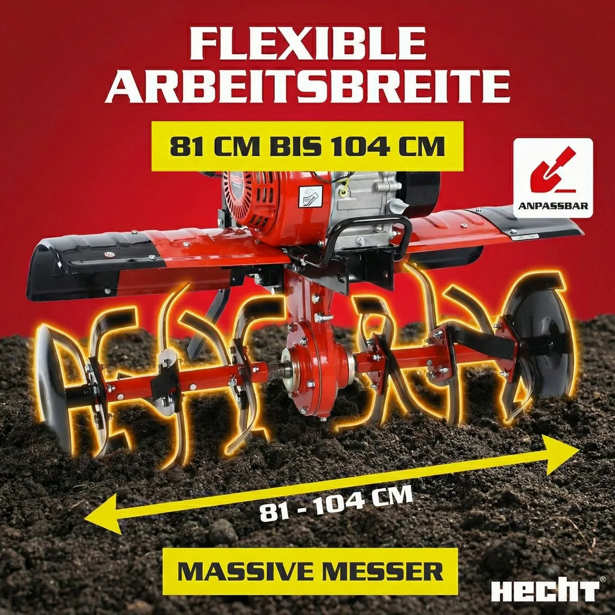 Hecht 7100 Benzin-Gartenhacke, 208 cm³, 7 PS, variable Arbeitsbreite 4