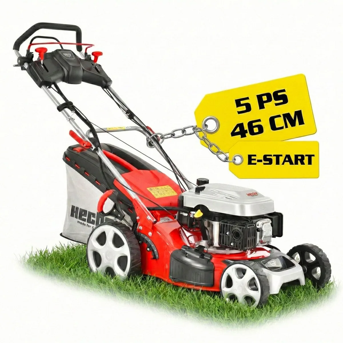 Hecht 5484 SXE Benzin-Rasenmäher, Elektrostart, 4-Gang-Antrieb, 46 cm Schnittbreite