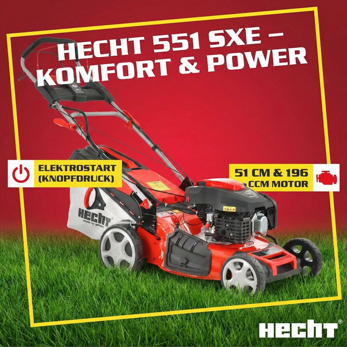 Hecht 551 SXE Benzin-Rasenmäher, 51 cm Schnittbreite, Elektrostart, 5in1-Funktionen 5