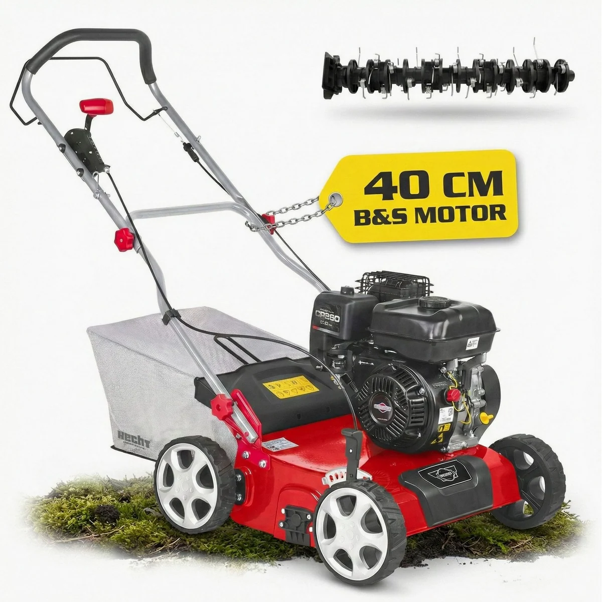 Hecht 5676 Benzin-Vertikutierer, 40 cm Arbeitsbreite, 5,7 PS — 2in1 Vertikutieren & Lüften