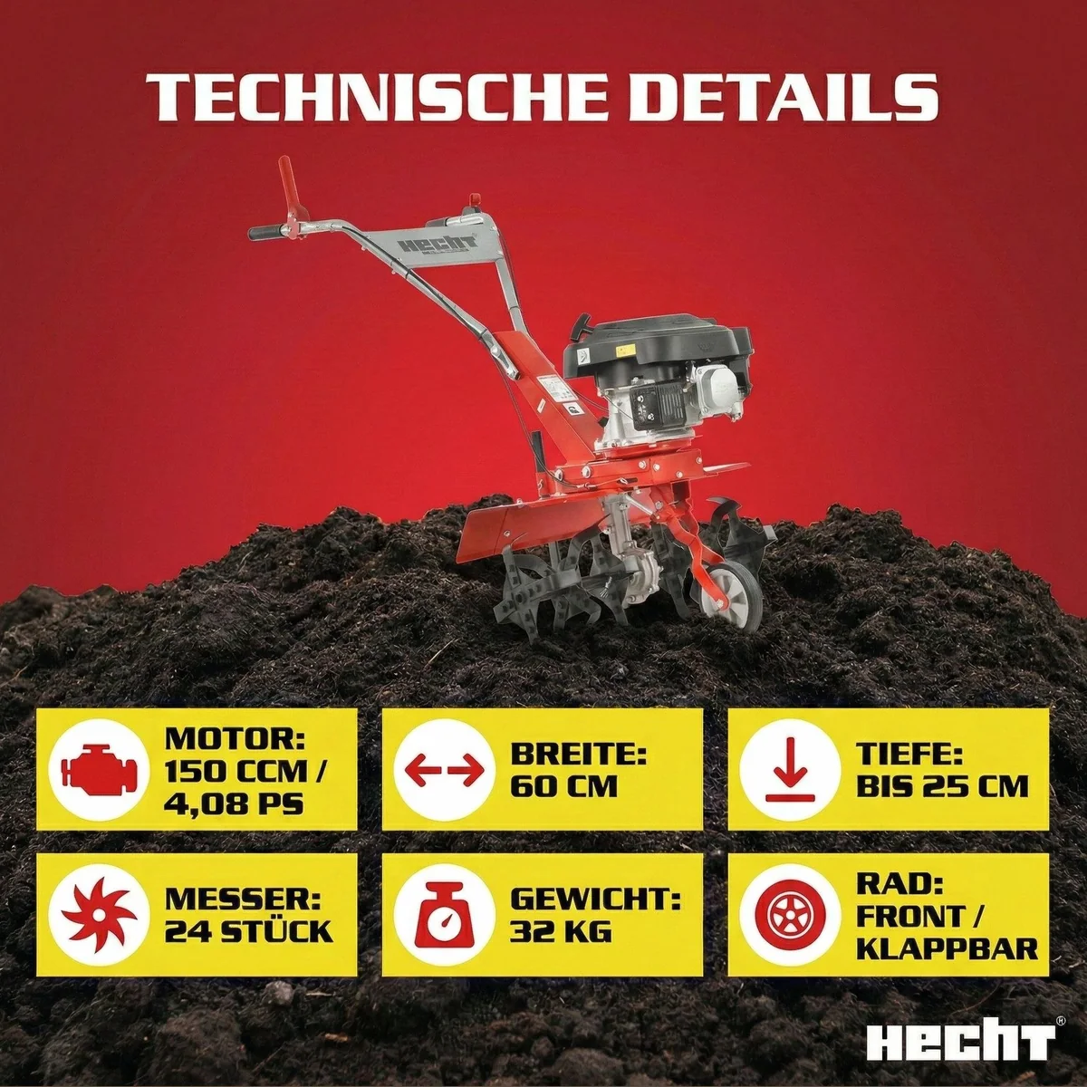 Hecht 747 Benzin-Gartenhacke, 173 cm³, 4,08 PS, 60 cm Arbeitsbreite 5