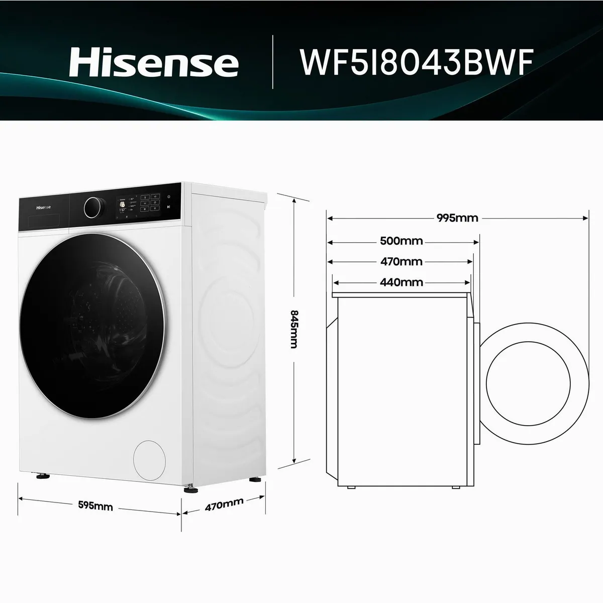 Hisense WF5I8043BWF Waschmaschine, 8 kg, 1400 U/min, Dampffunktion 3