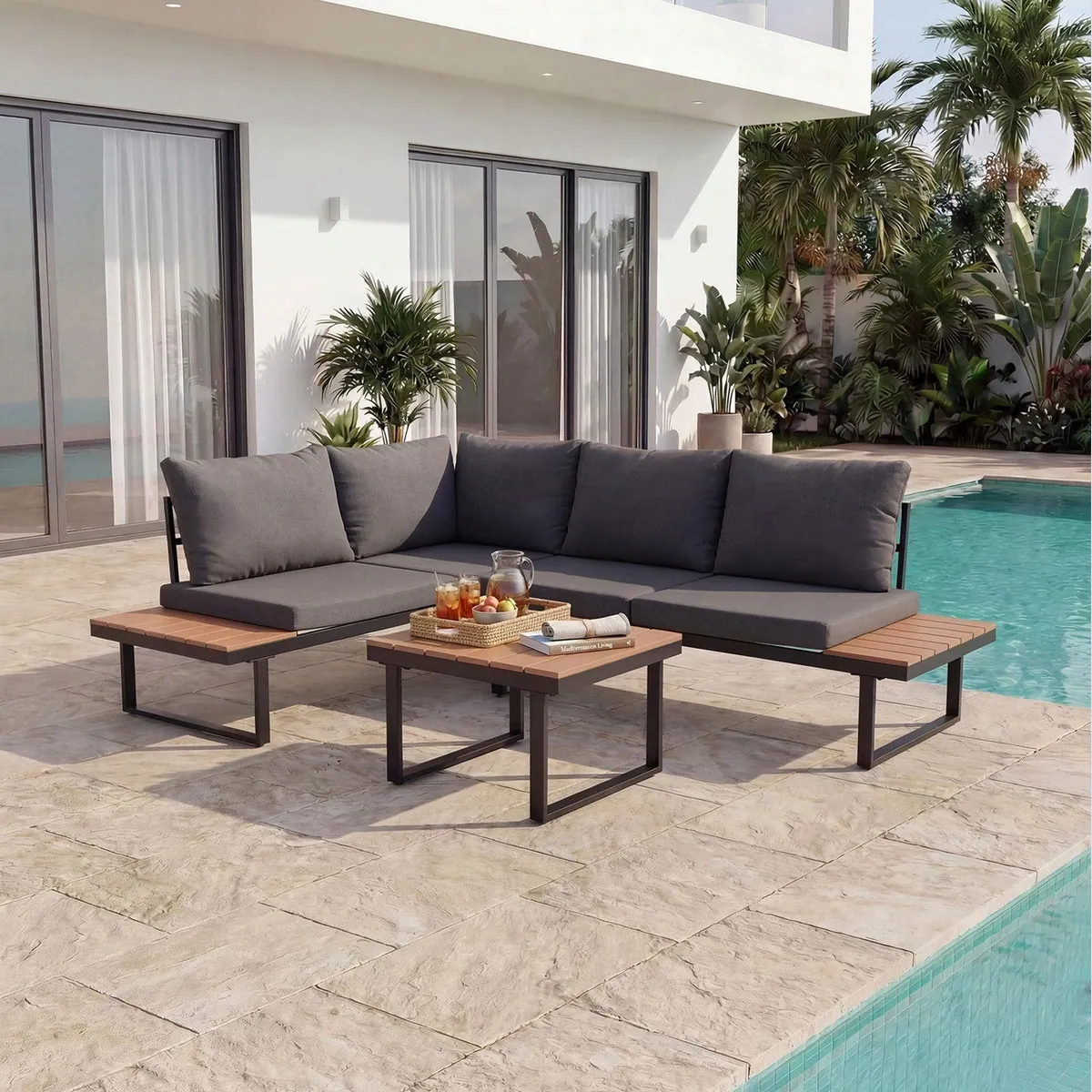 HOMAVO Gartenlounge-Set, modulares Design, wasserabweisend, stabil und pflegeleicht