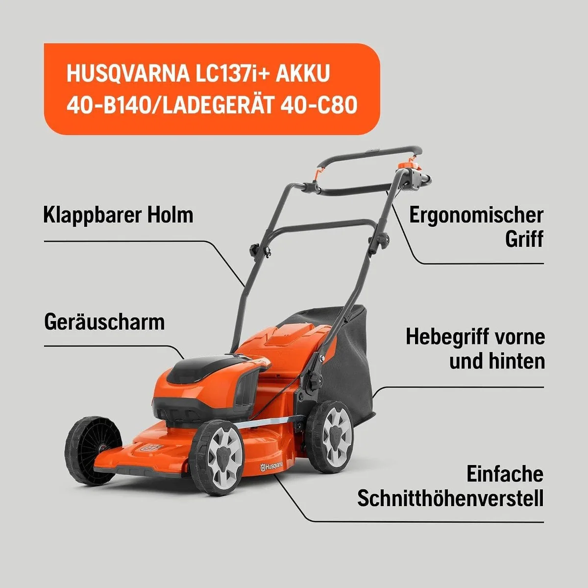 Husqvarna LC 137i Akkurasenmäher, kompakt und leicht, ideal für kleine Gärten bis 300 m² 3