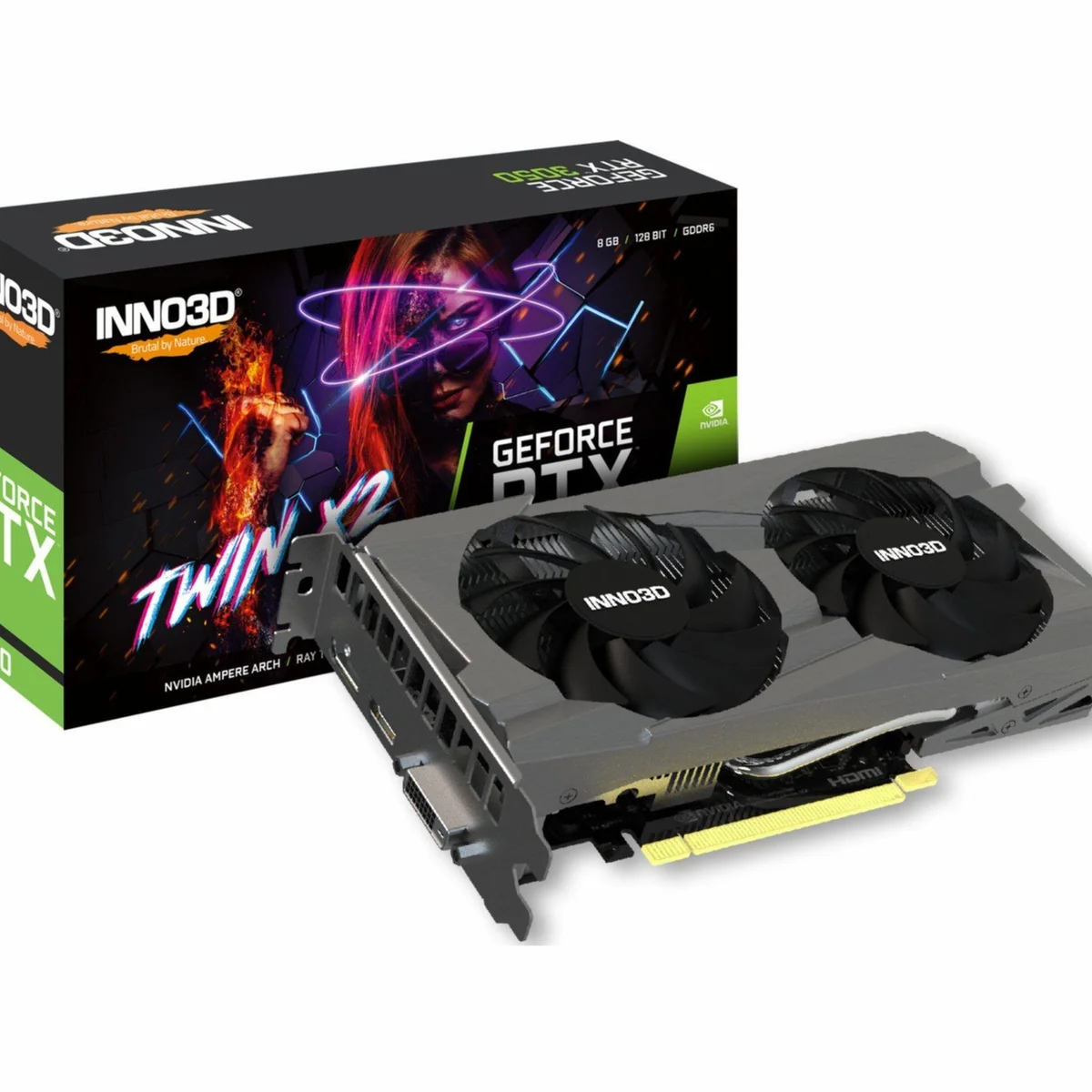 Inno3D GeForce RTX 3050 Twin X2 Grafikkarte, leistungsstark, energieeffizient, kompakte Bauweise